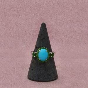 Sterling Silver Sleeping Beauty Turquoise & Chrome Diopside Halo Ring Size 8
